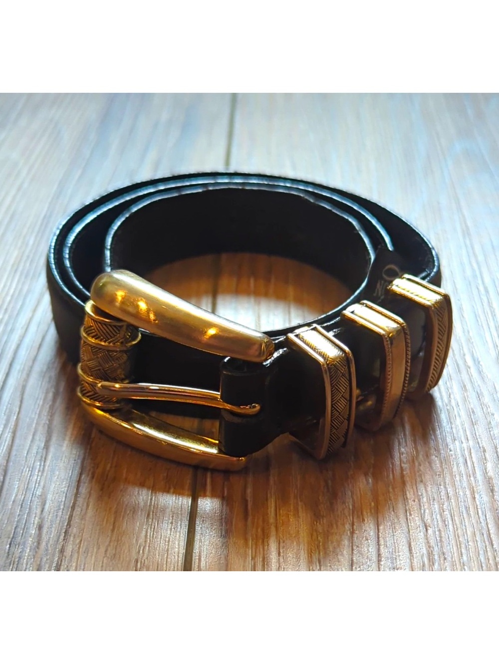 VTG 1995 Brighton Women’s Black Belt Size 29 1in Wide Solid Gold-Tone Buckle Y2K